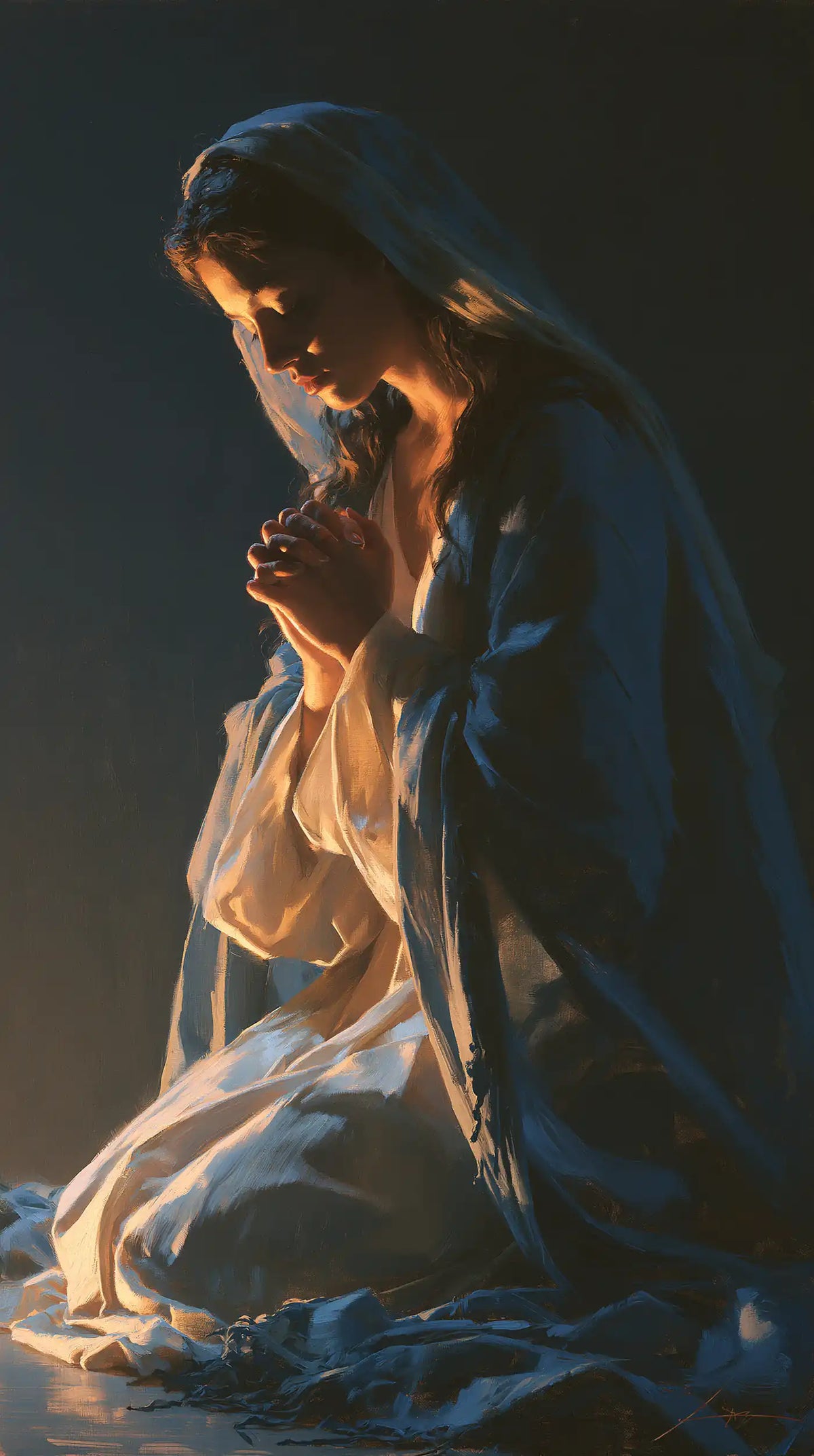 La Vierge en prière — Les Doigts dans le silence bleu