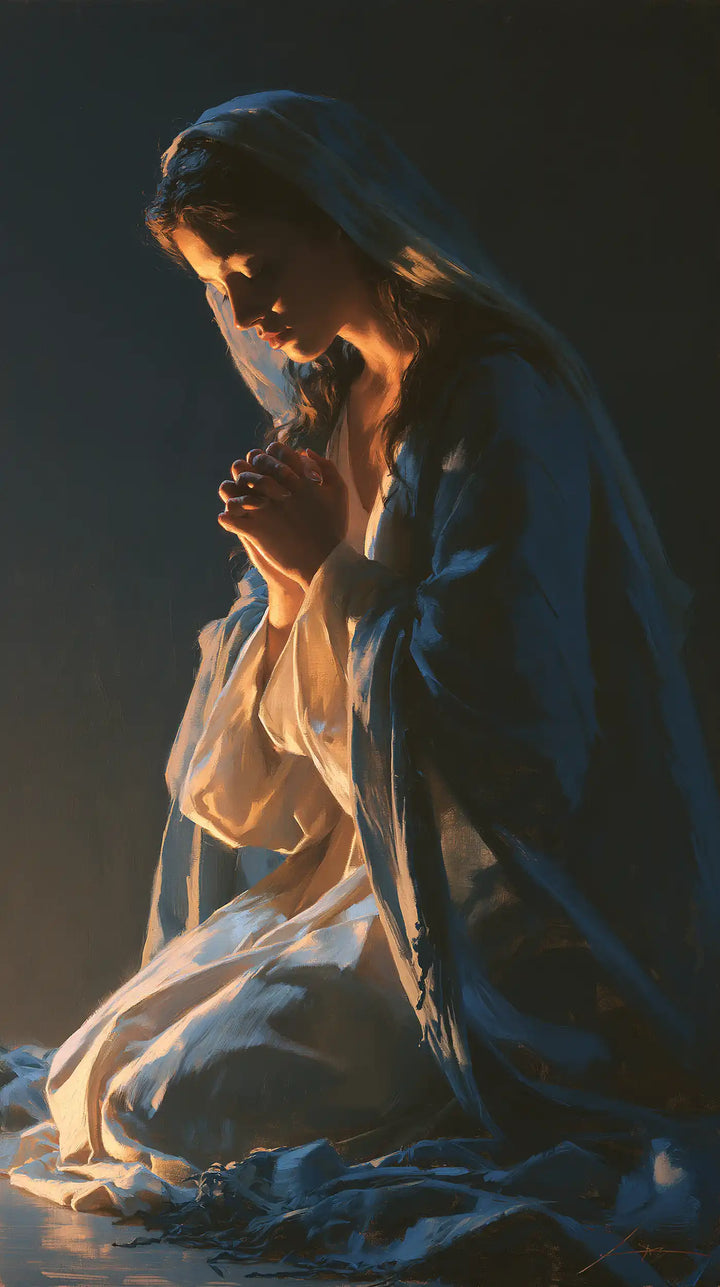 La Vierge en prière — Les Doigts dans le silence bleu