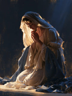 La Vierge en prière — Le Voile clair dans la veillée bleue
