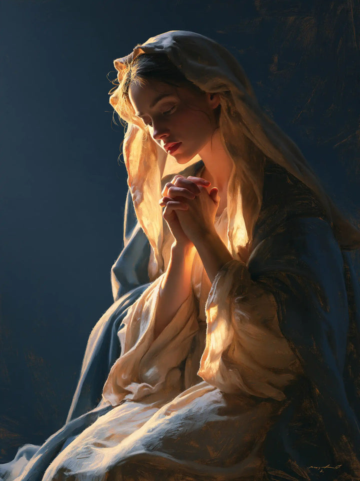 La Vierge en prière — Le Voile d’ambre sur la nuit bleue