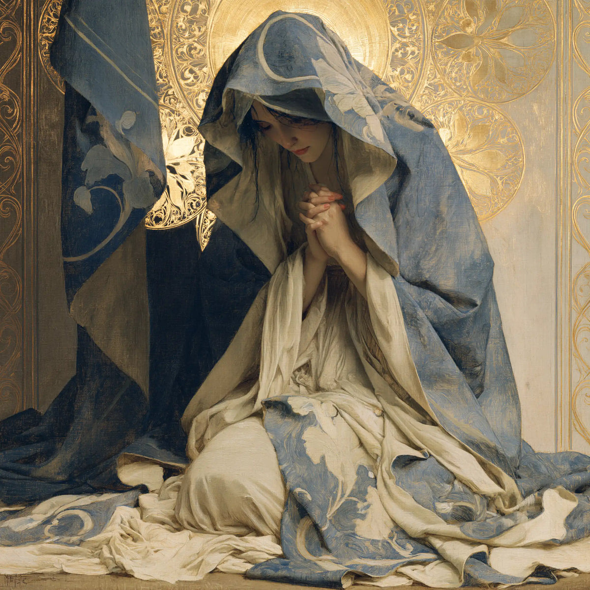 La Vierge en prière — La Prière au drapé bleu de cendre