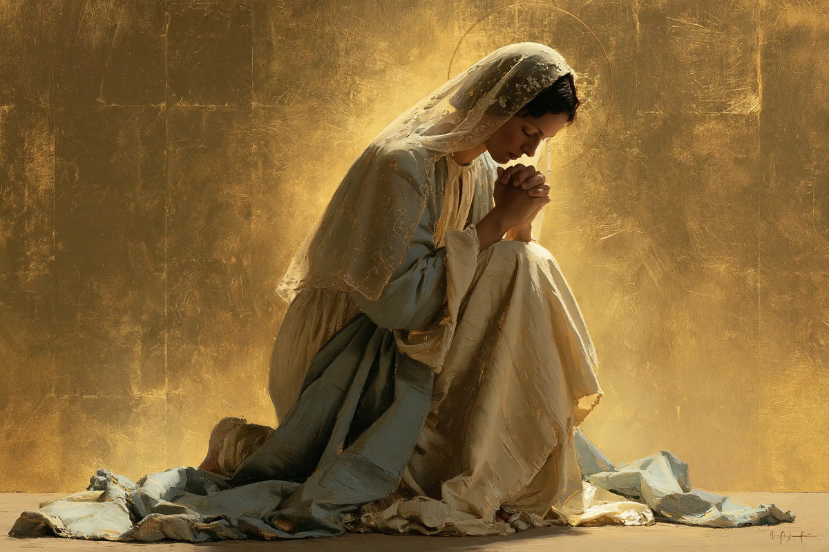 La Vierge en prière — La Prière au manteau de cendre dorée