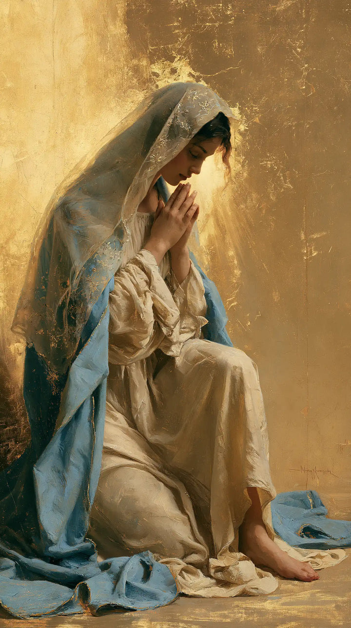 La Vierge en prière — Le Pied nu devant le voile lumineux