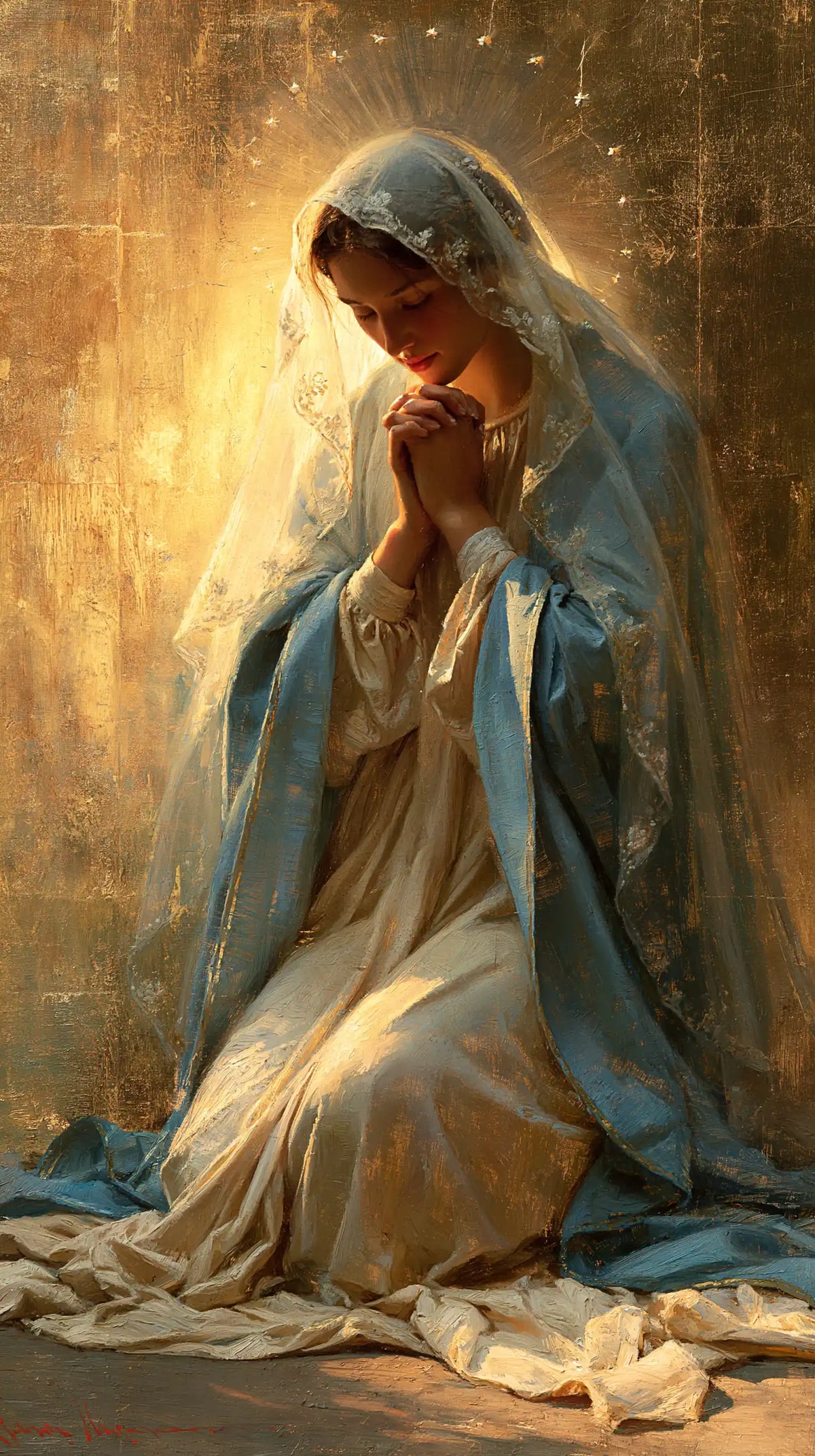 La Vierge en prière — Le Recueillement aux lueurs de cuivre