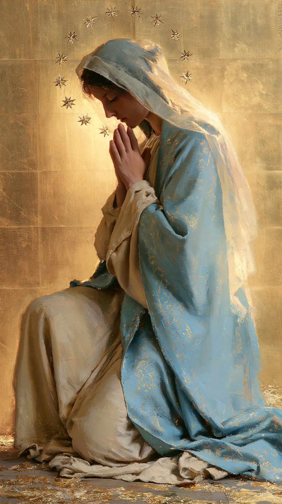 La Vierge en prière — Le Bleu clair sous les étoiles fines