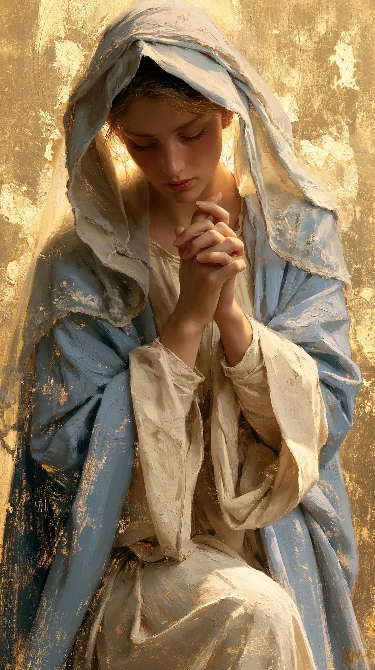 La Vierge en prière — Le Voile aux reflets de feuille d’or