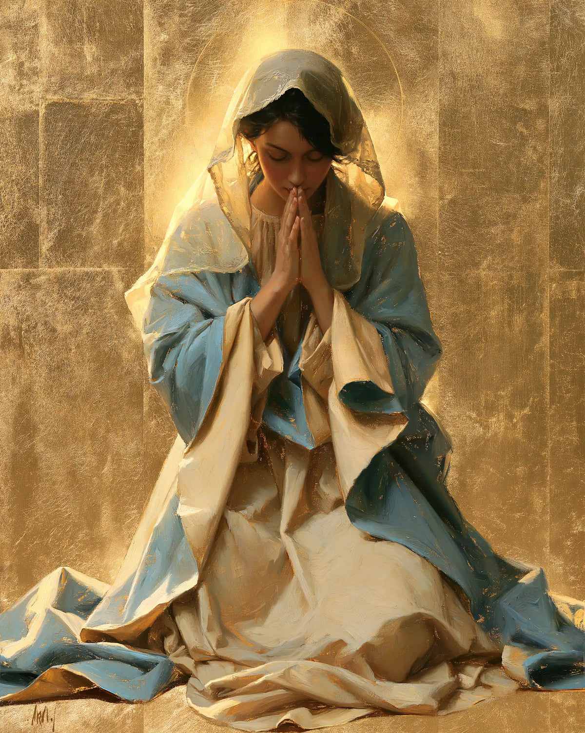 La Vierge en prière — Les Paumes dans le manteau turquoise