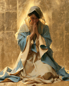 La Vierge en prière — Les Paumes dans le manteau turquoise