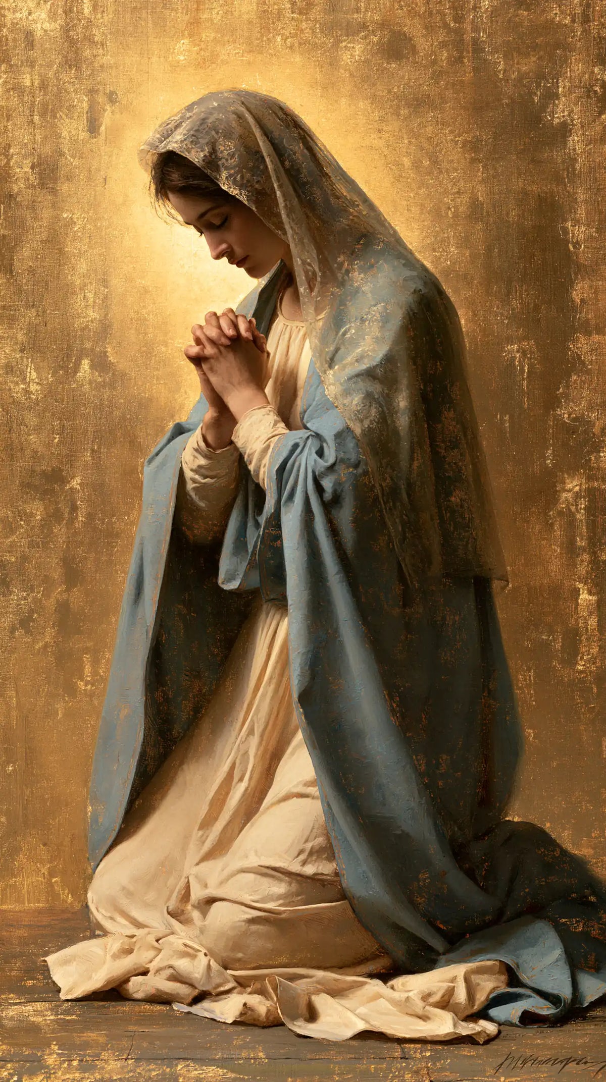 La Vierge en prière — Le Recueillement au manteau de grisaille
