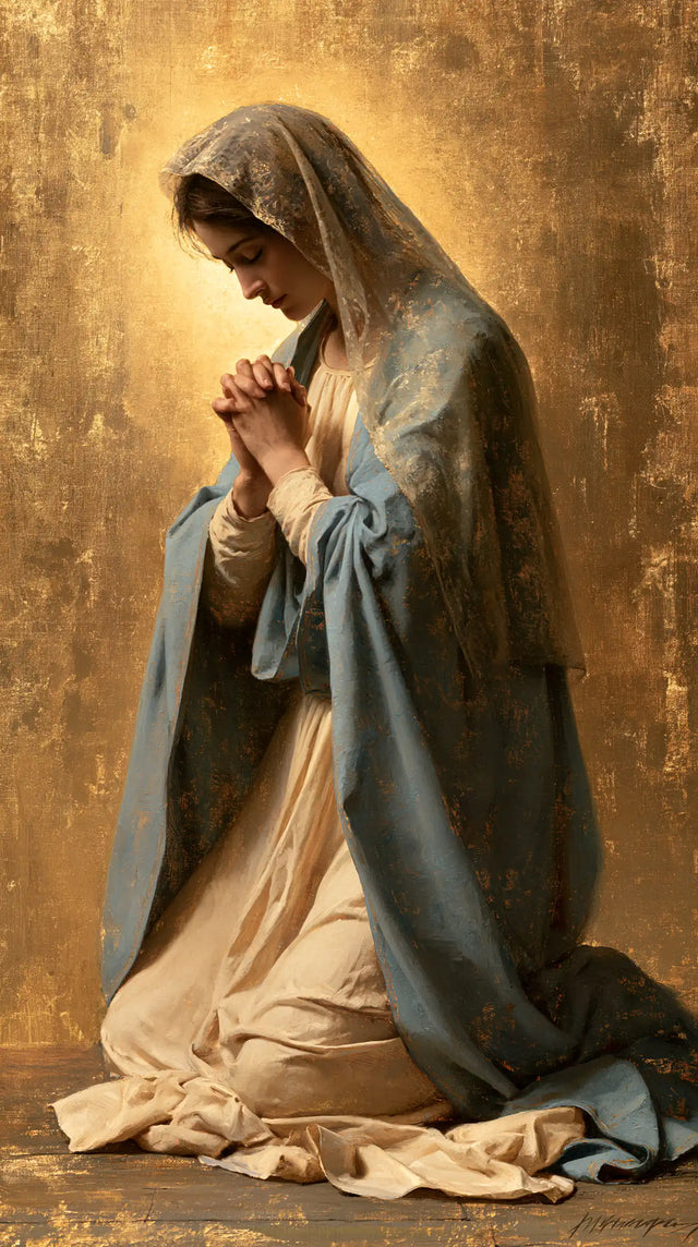La Vierge en prière — Le Recueillement au manteau de grisaille