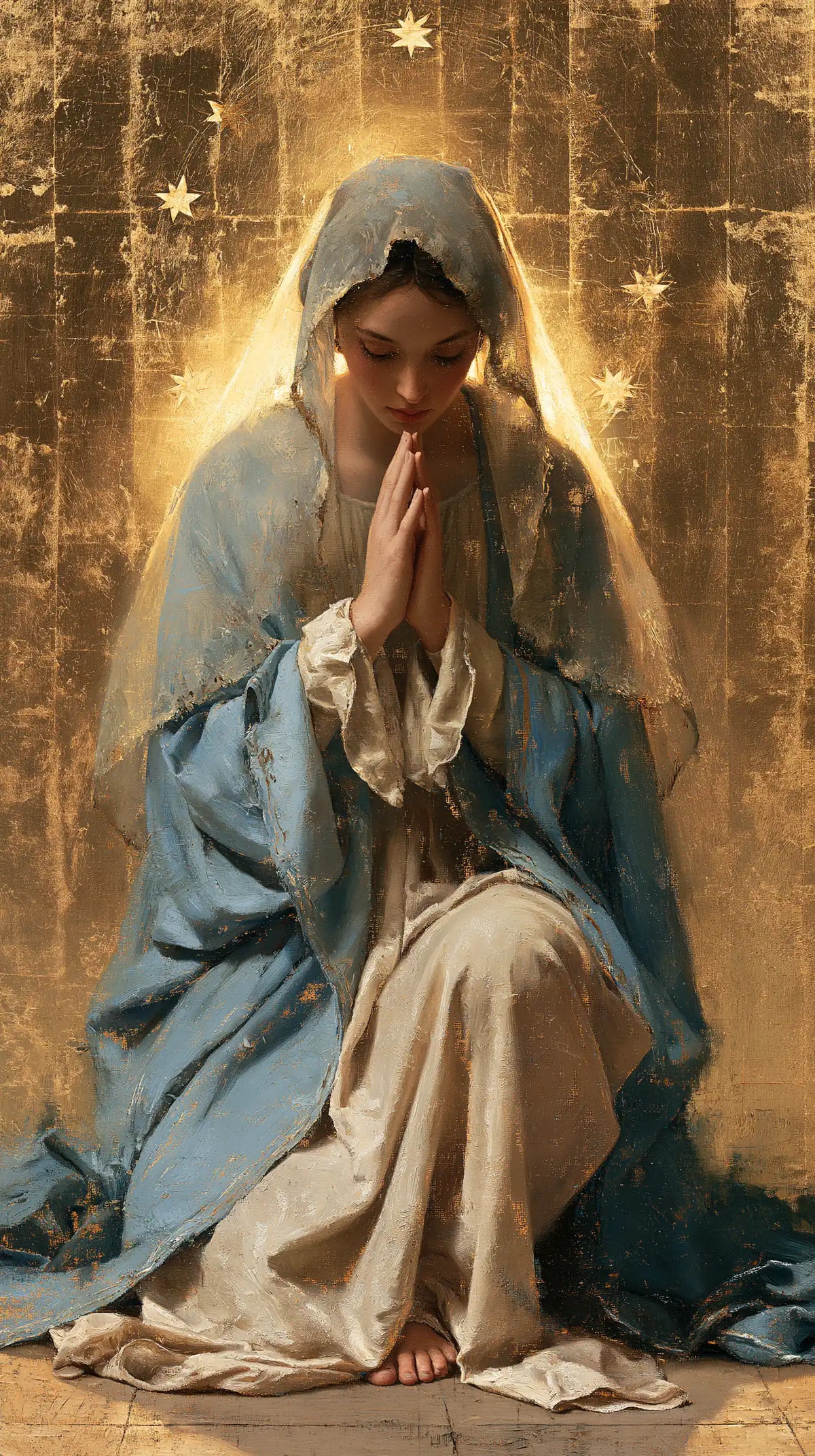 La Vierge en prière — Les Étoiles dans l’or en mosaïque