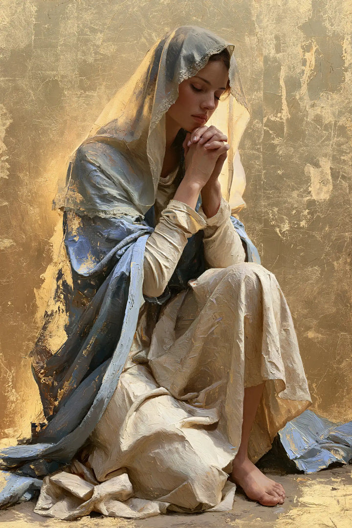 La Vierge en prière — La Prière au genou de lin gris