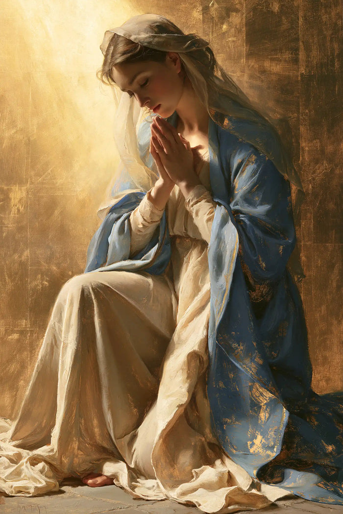 La Vierge en prière — Les Paumes sous le voile aux plis noués