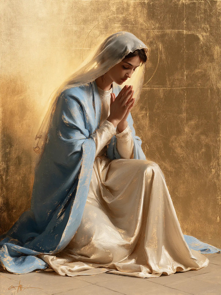 La Vierge en prière — La Prière dans l’or des plis longs