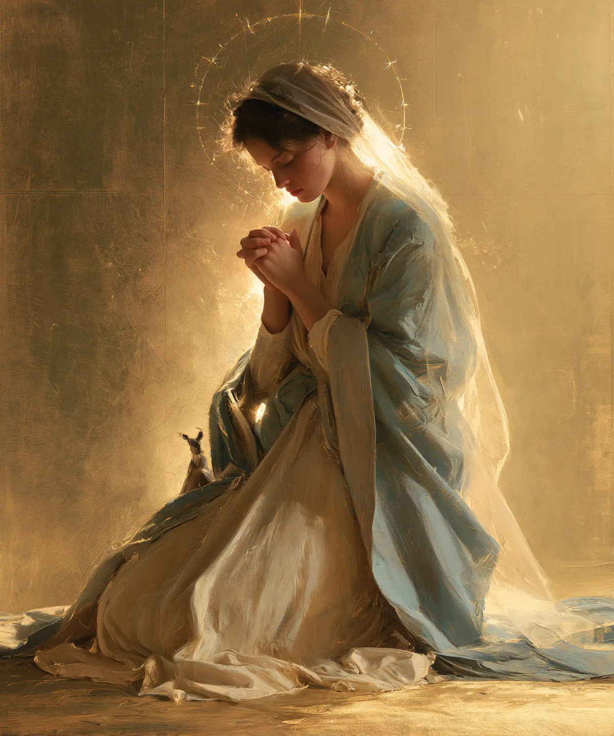 La Vierge en prière — Le Manteau d’eau dans l’or calme