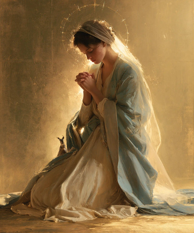 La Vierge en prière — Le Manteau d’eau dans l’or calme