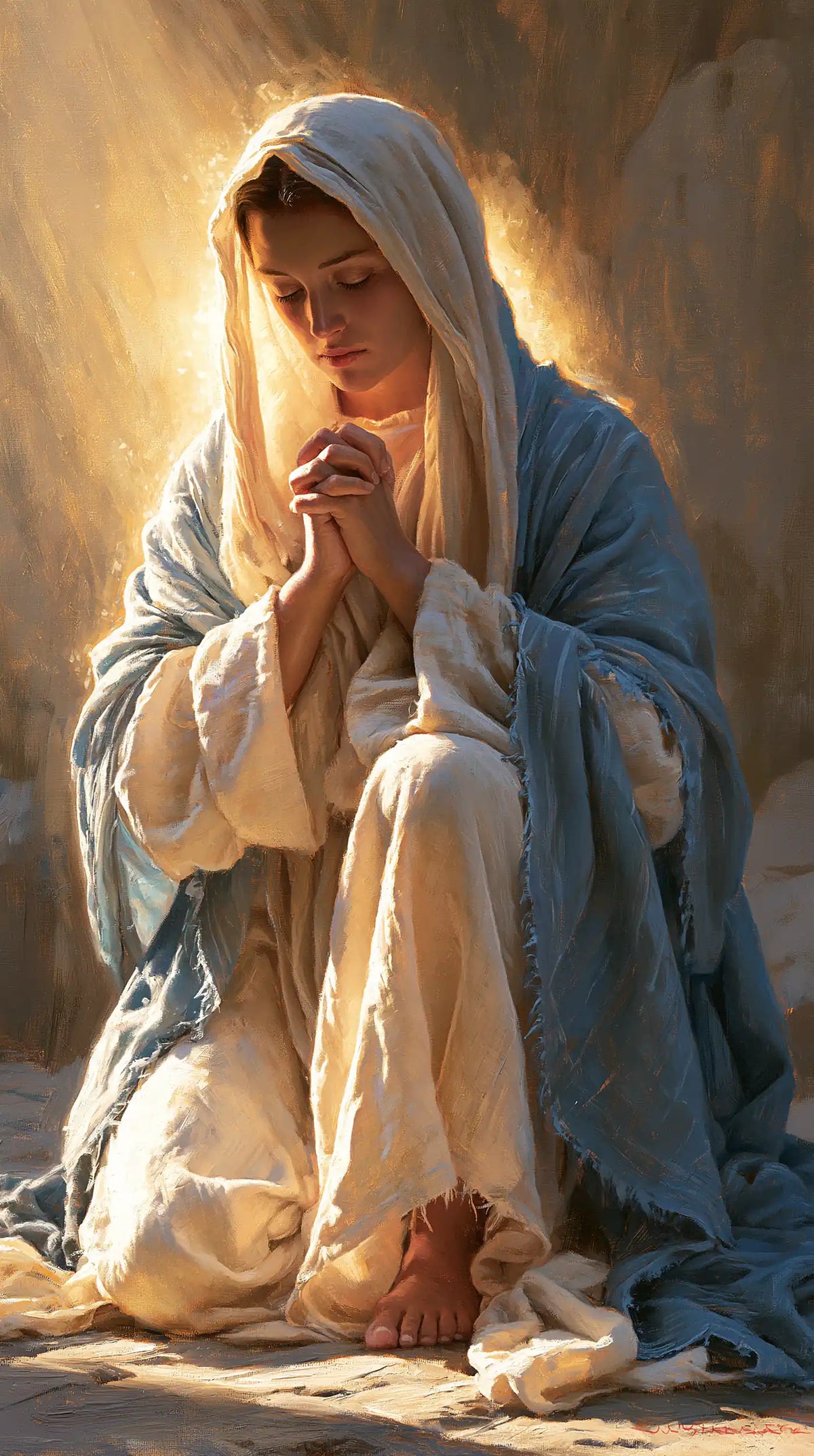 La Vierge en prière — Les Pieds nus dans la lumière tendre