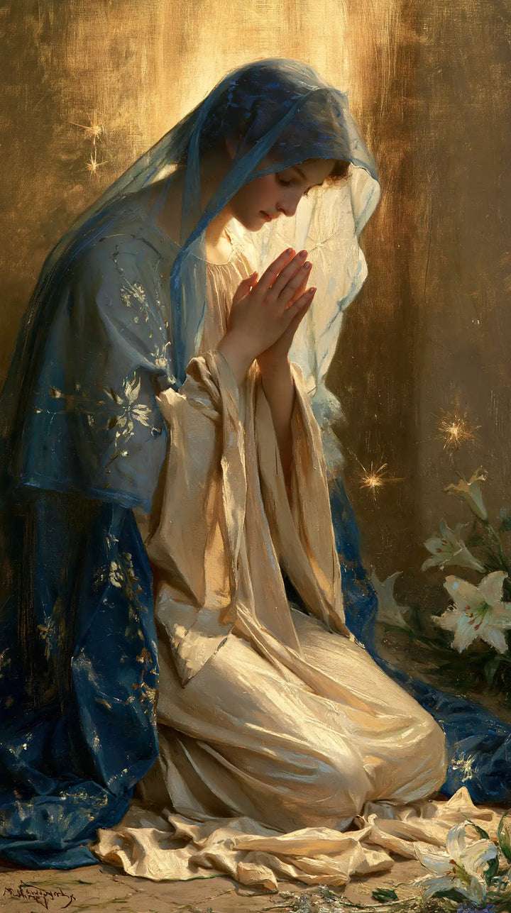 La Vierge en prière — L’Étincelle du manteau bleu