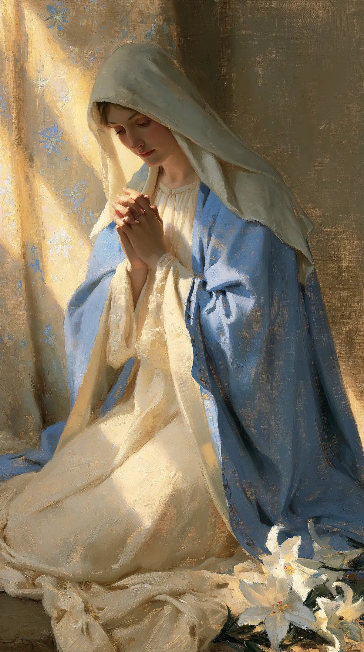 La Vierge en prière — Le Bleu clair près du lys ouvert