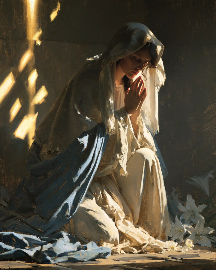 La Vierge en prière — Le Recueillement aux éclats géométriques