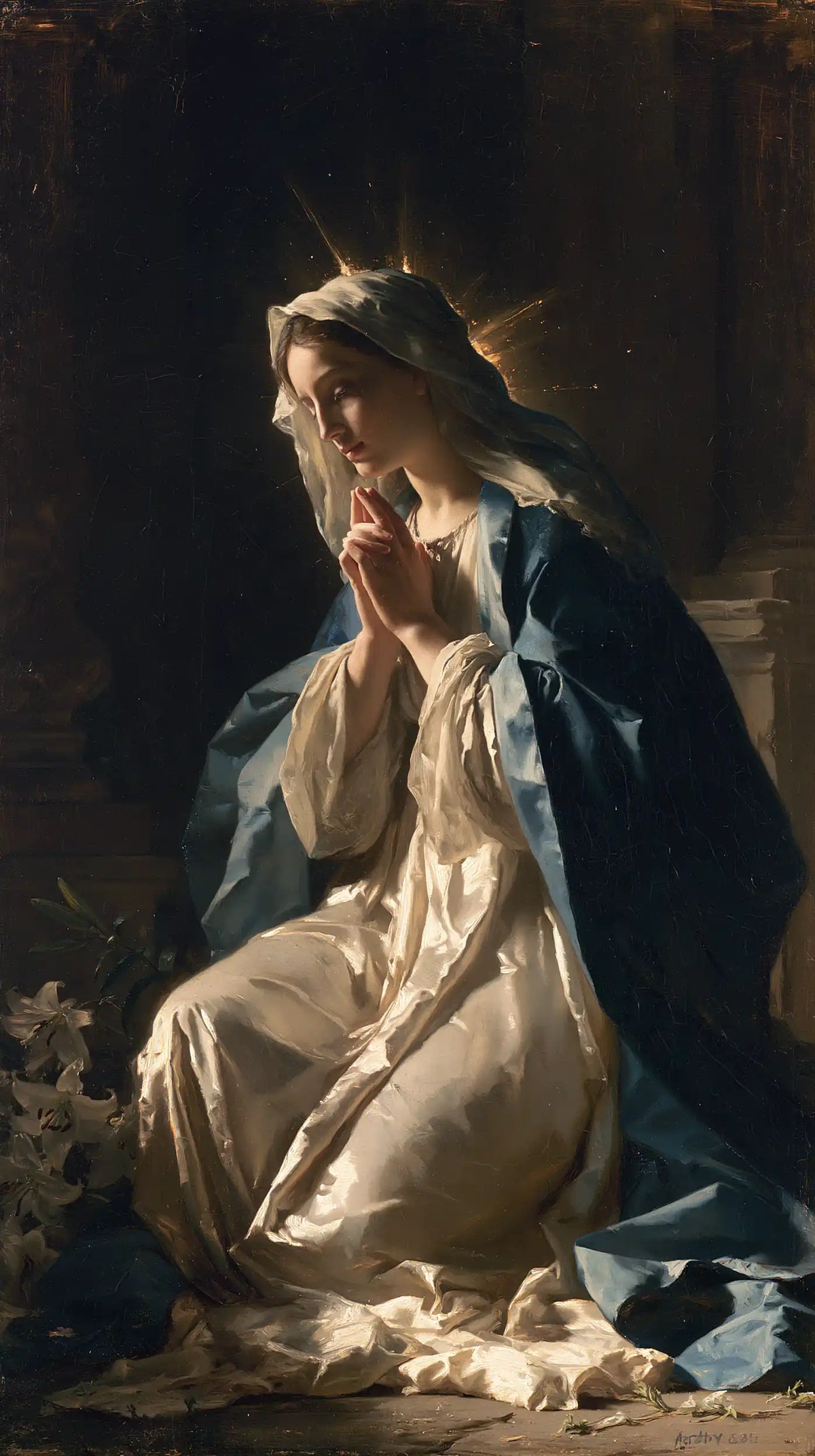La Vierge en prière — L’Éclat au bord de la nuit