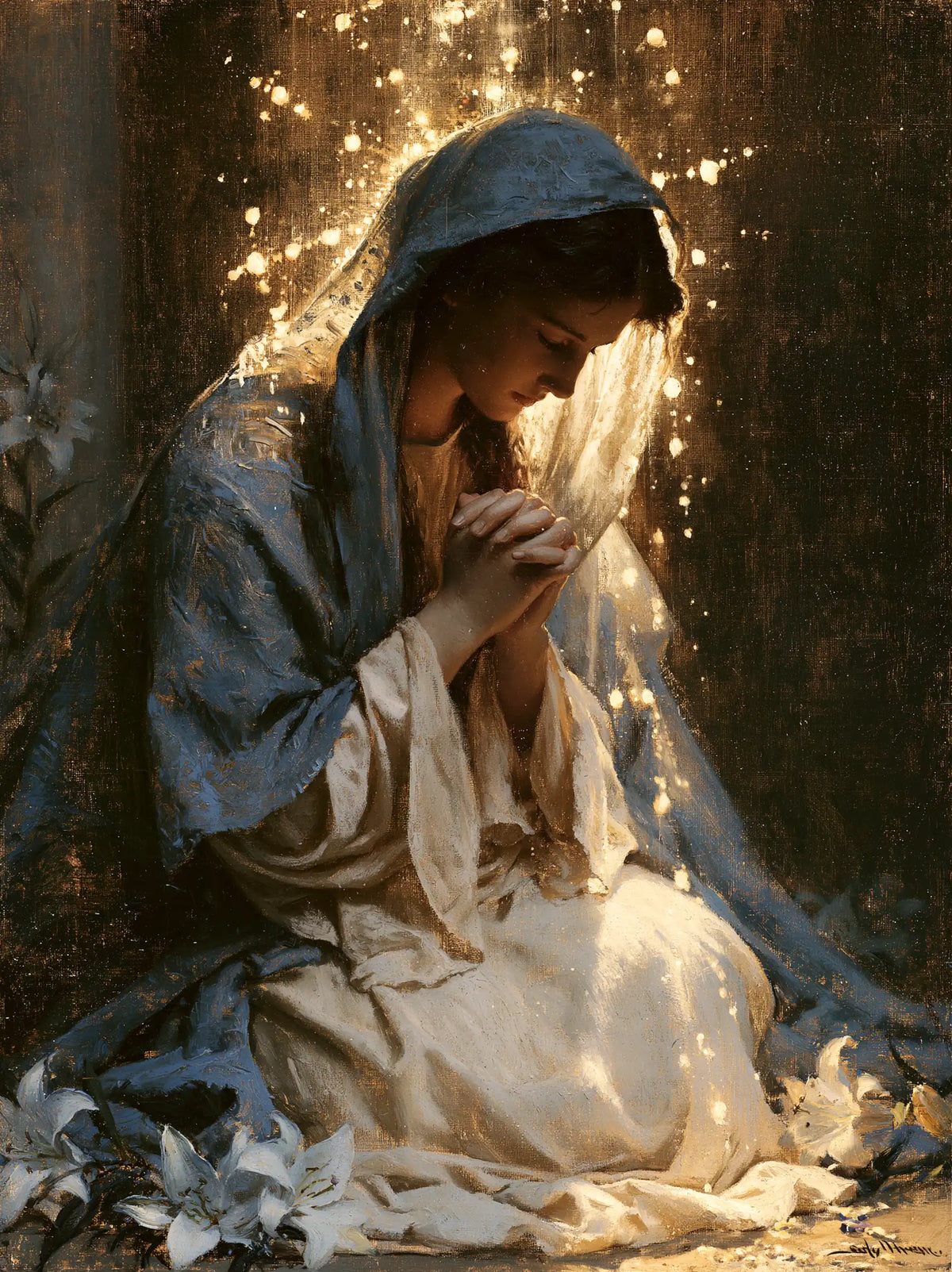La Vierge en prière — La Pluie d’or du recueillement
