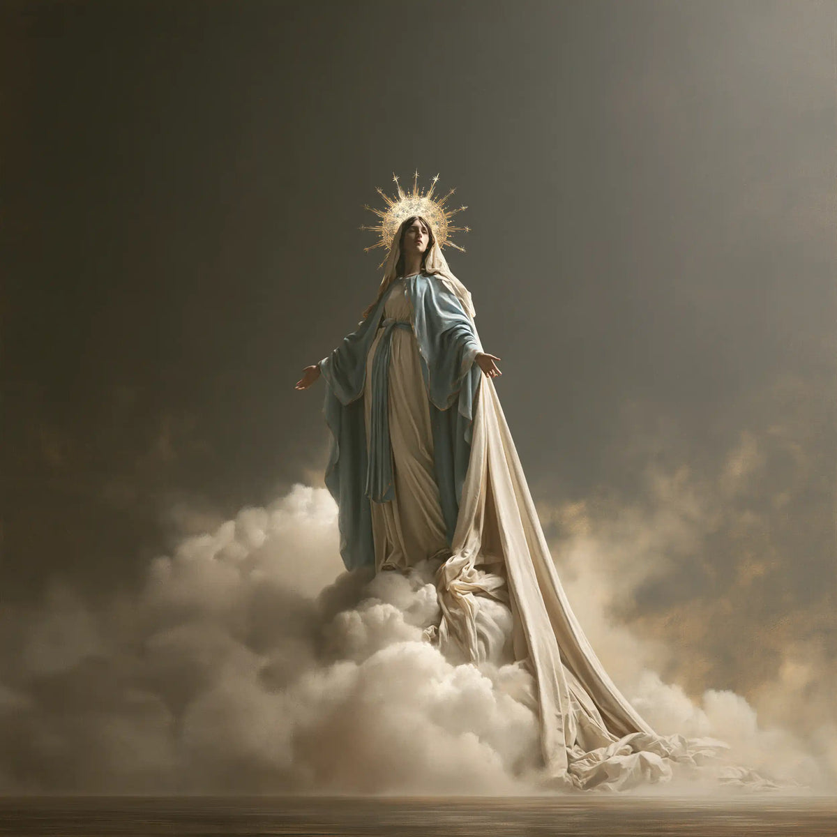 Mary as Queen of Heaven in a minimalist composition in Contemporary Minimalism style, square Christian artwork no. 5