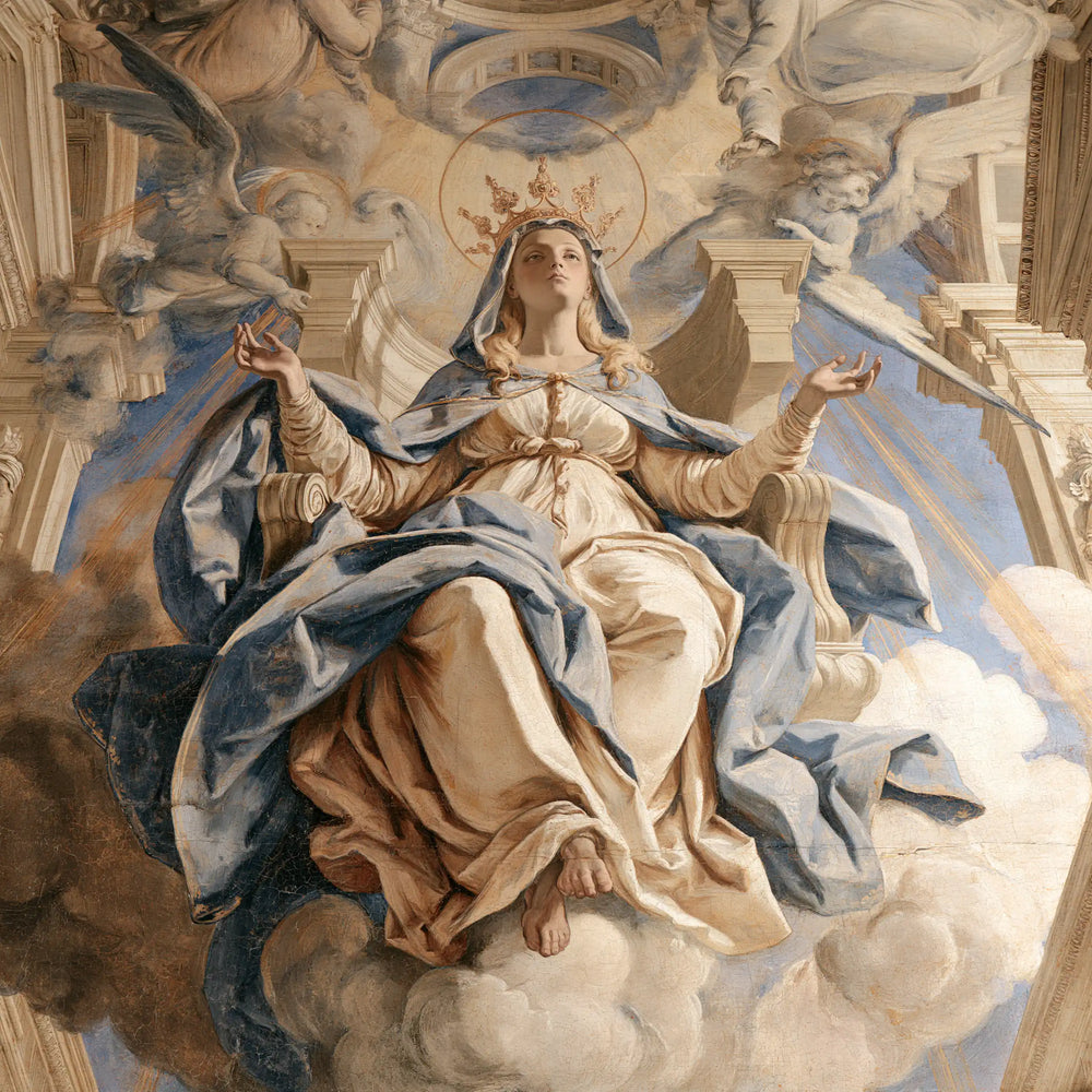 Mary crowned as Queen of Heaven in Florentine Renaissance style in Florentine Renaissance style, square Christian artwork no. 1