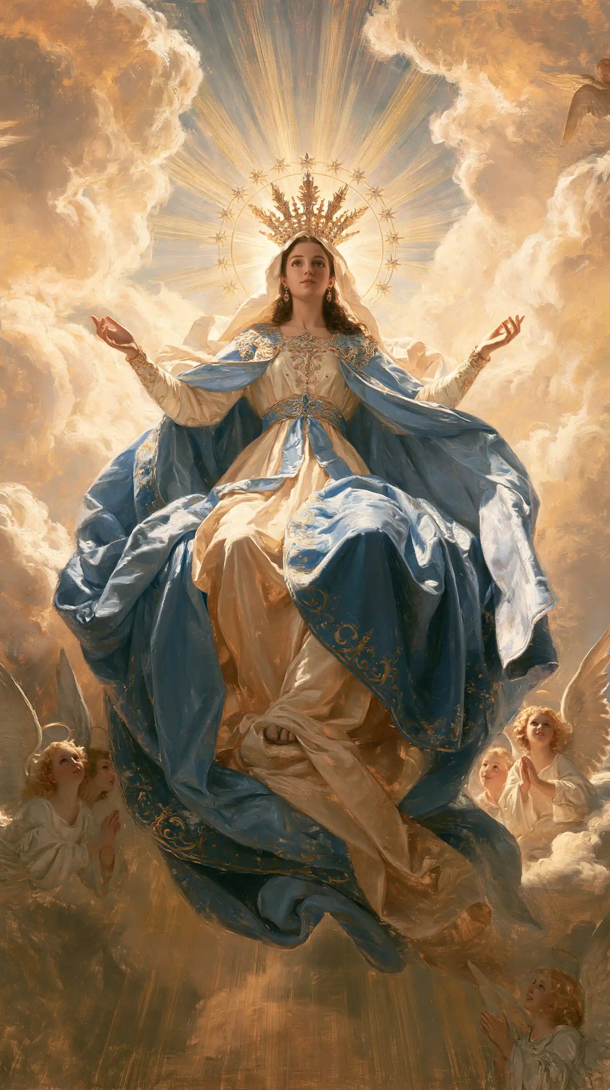 Mary glorified as Queen of Heaven in Heavenly Glory style, portrait Christian artwork no. 6