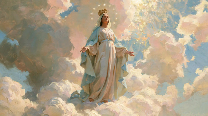 Marie, Reine du Ciel — La Couronne au matin des nuages roses