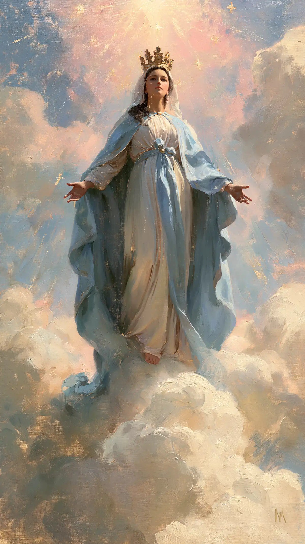 Mary as Queen of Heaven in an impressionist atmosphere in Impressionist style, portrait Christian artwork no. 25