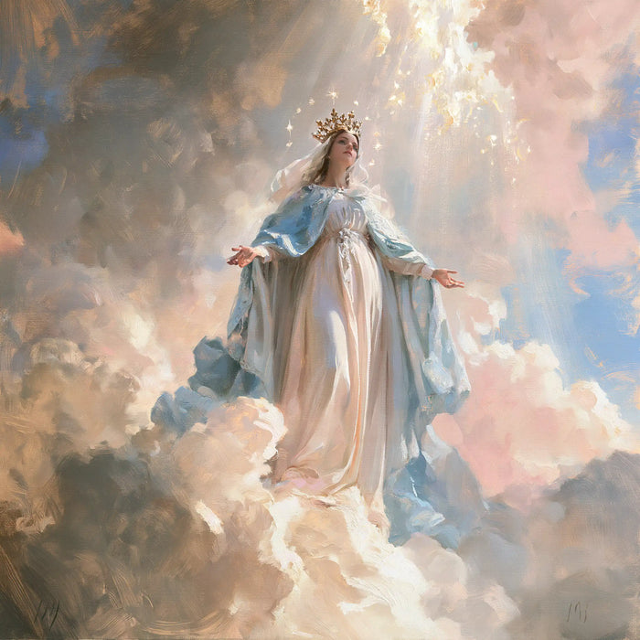 Marie, Reine du Ciel — La Lumière vive sur le voile flottant
