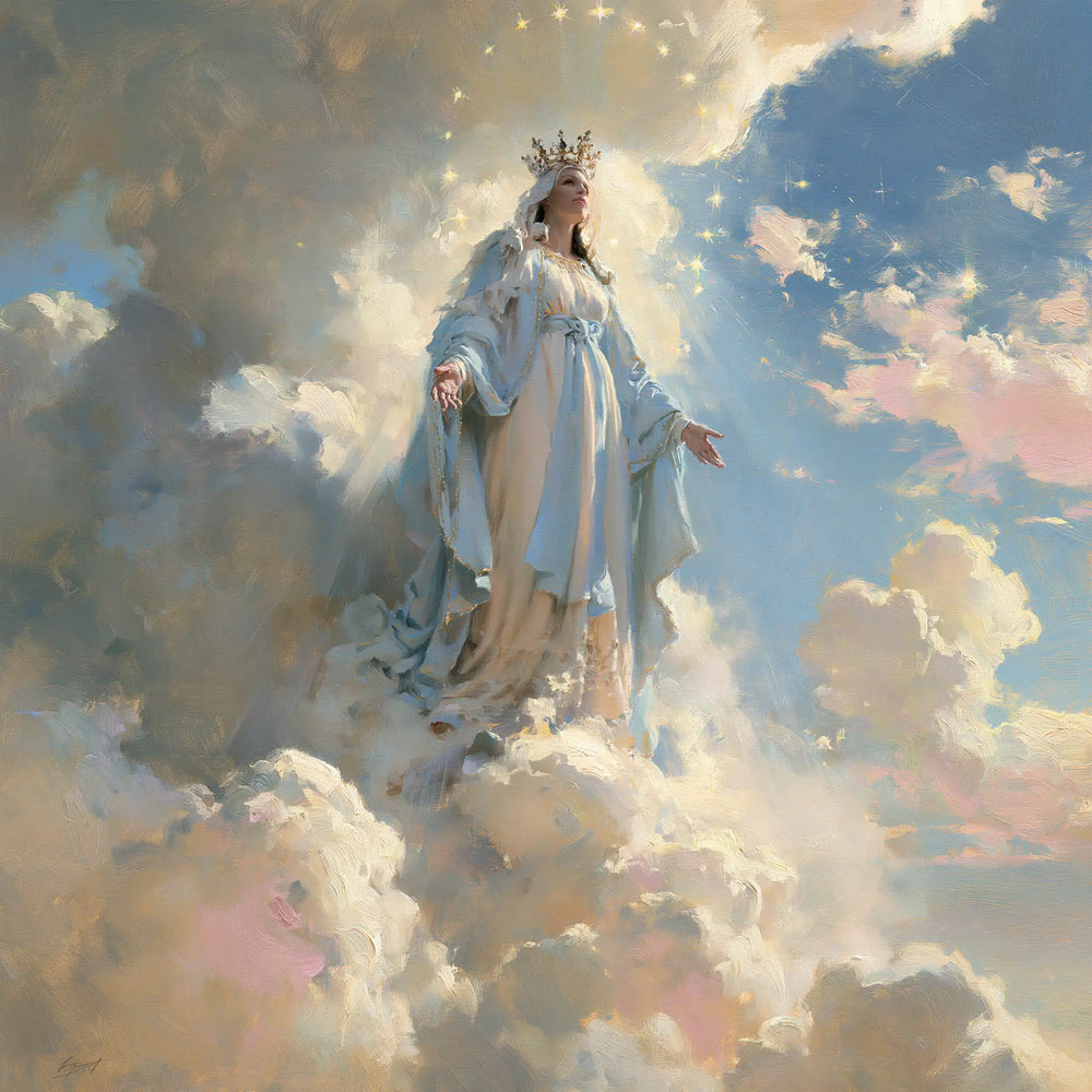 Mary as Queen of Heaven in an impressionist atmosphere in Impressionist style, square Christian artwork no. 4