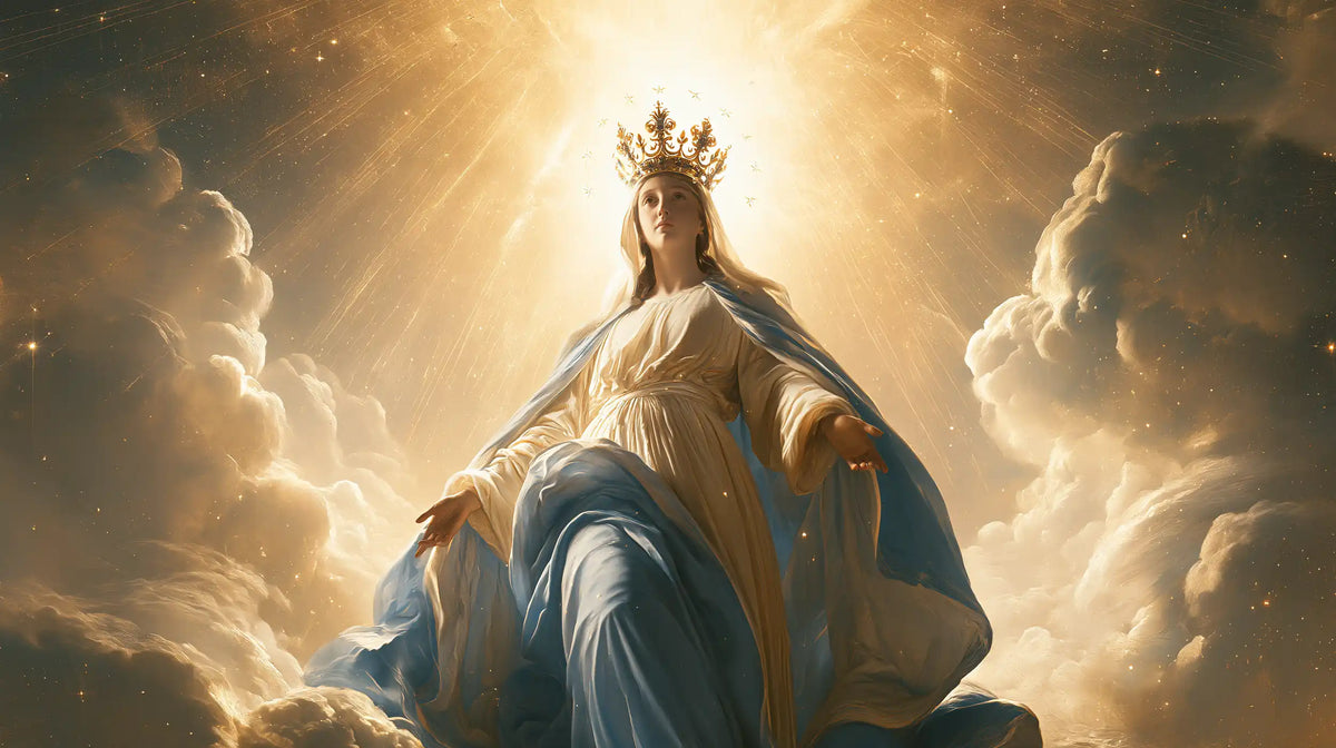Marie, Reine du Ciel — La Robe d’ambre derrière la vague bleue