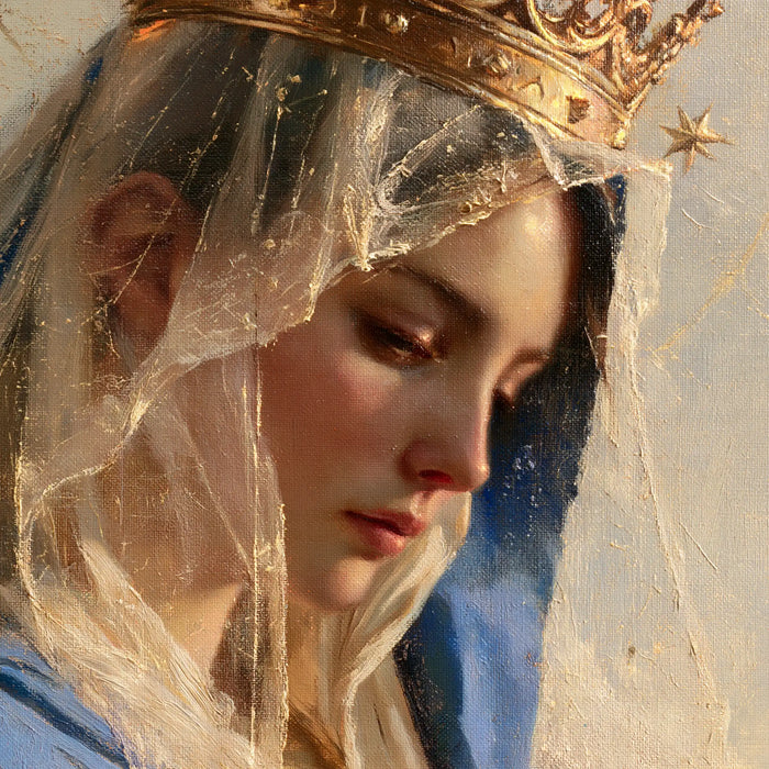 Marie, Reine du Ciel — Le Profil sous le voile aux fils de lumière