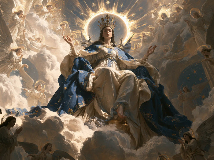 Marie, Reine du Ciel — La Couronne dans l’anneau de feu blanc