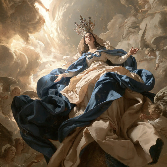 Marie, Reine du Ciel — Le Trône de soie dans la lumière oblique
