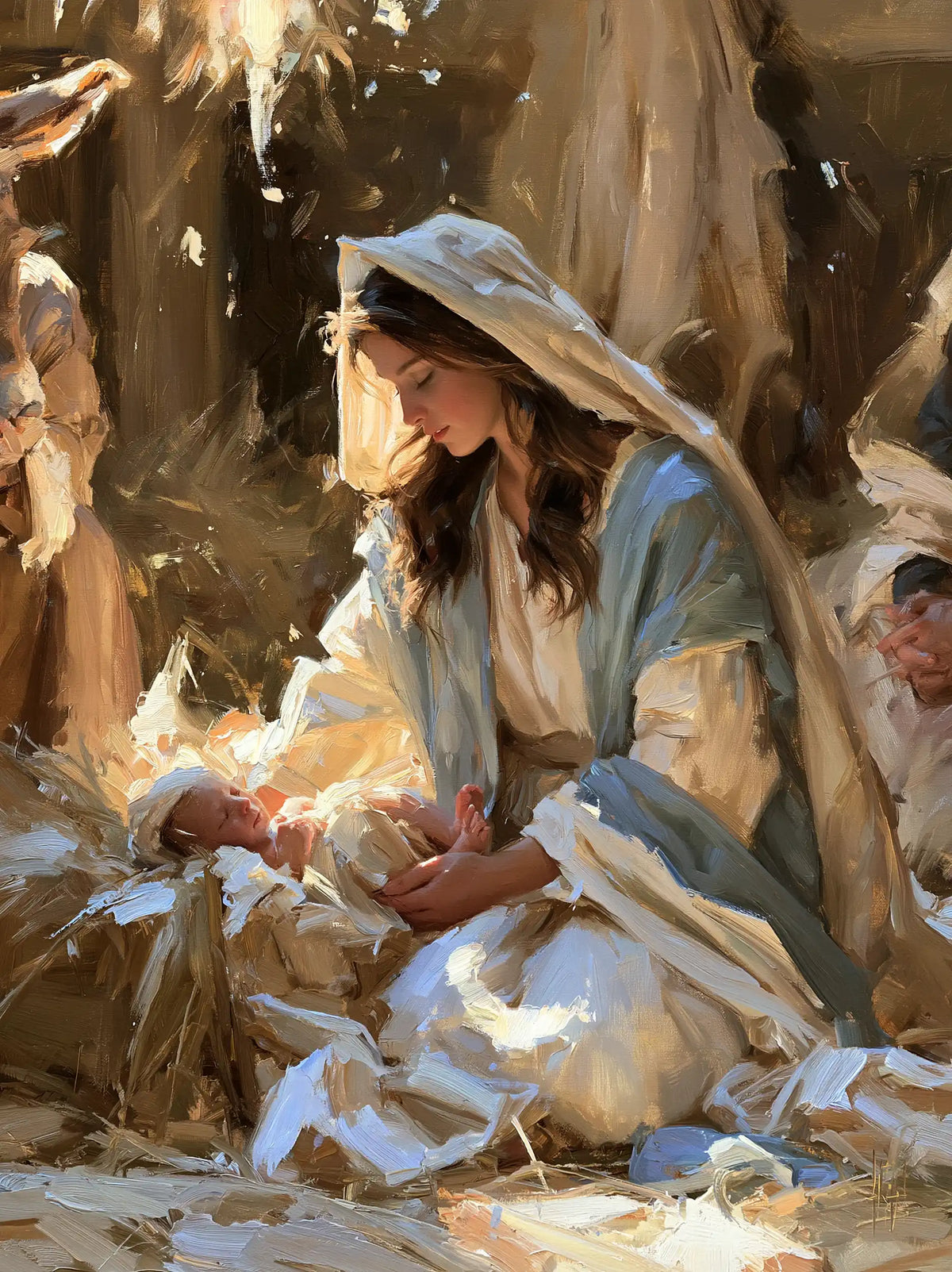 La Nativité — Le Nouveau-né au creux des manches claires