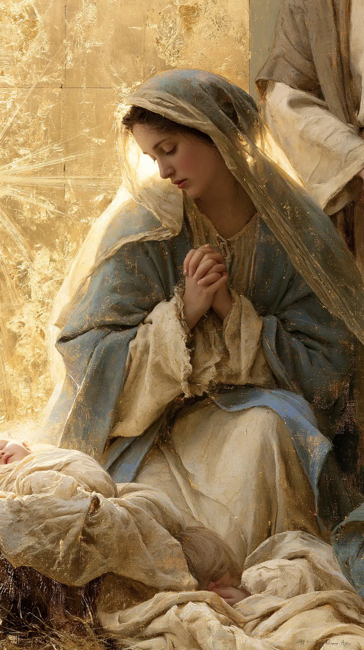 La Nativité — Les Mains réunies dans le voile de brume
