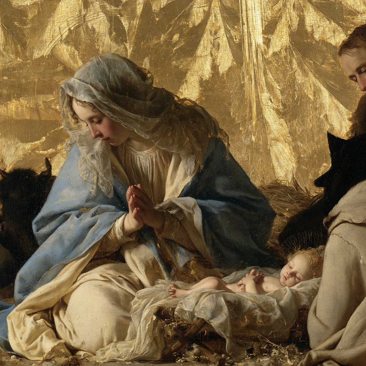 La Nativité — La Prière dans le jardin d’or abstrait