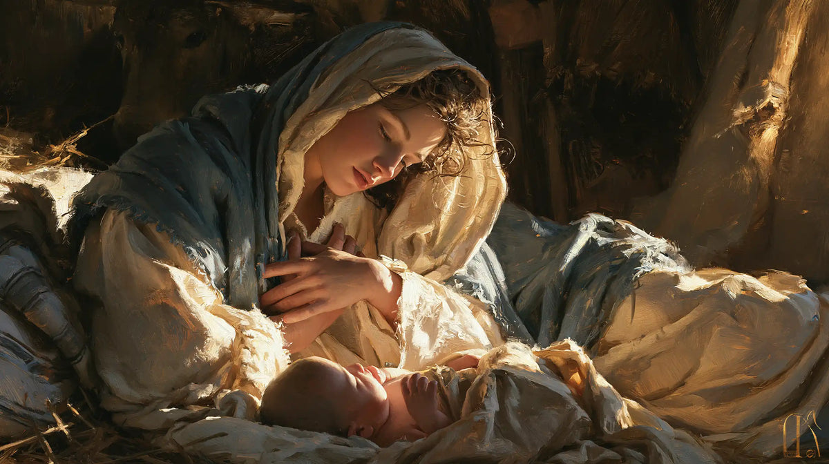 La Nativité — La Main sur le cœur au-dessus du berceau blanc