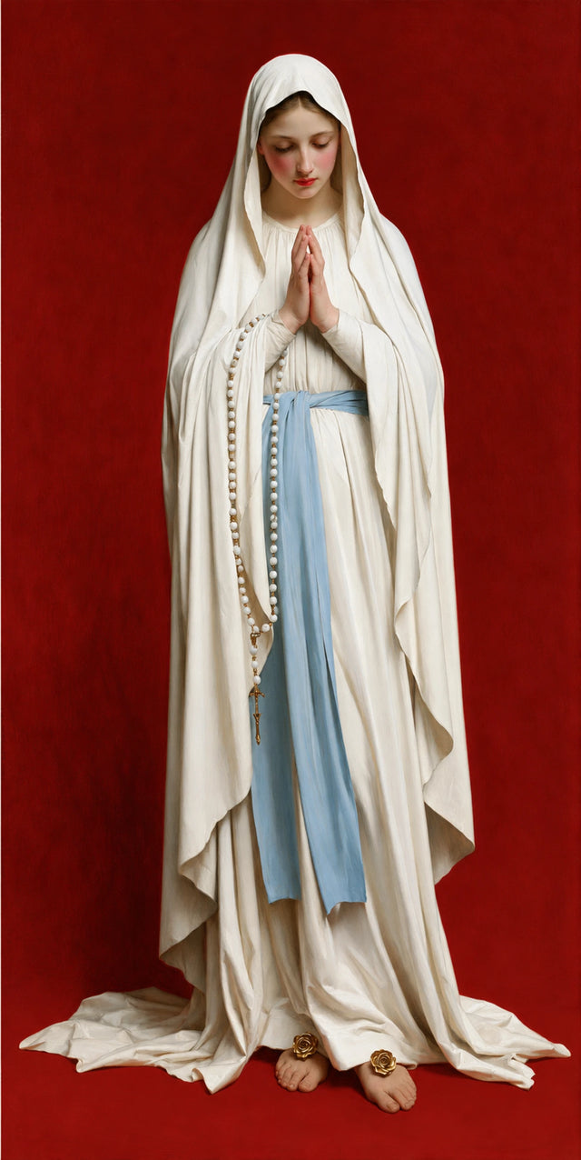 Our Lady of Lourdes – Devotional Figure Before Vermilion