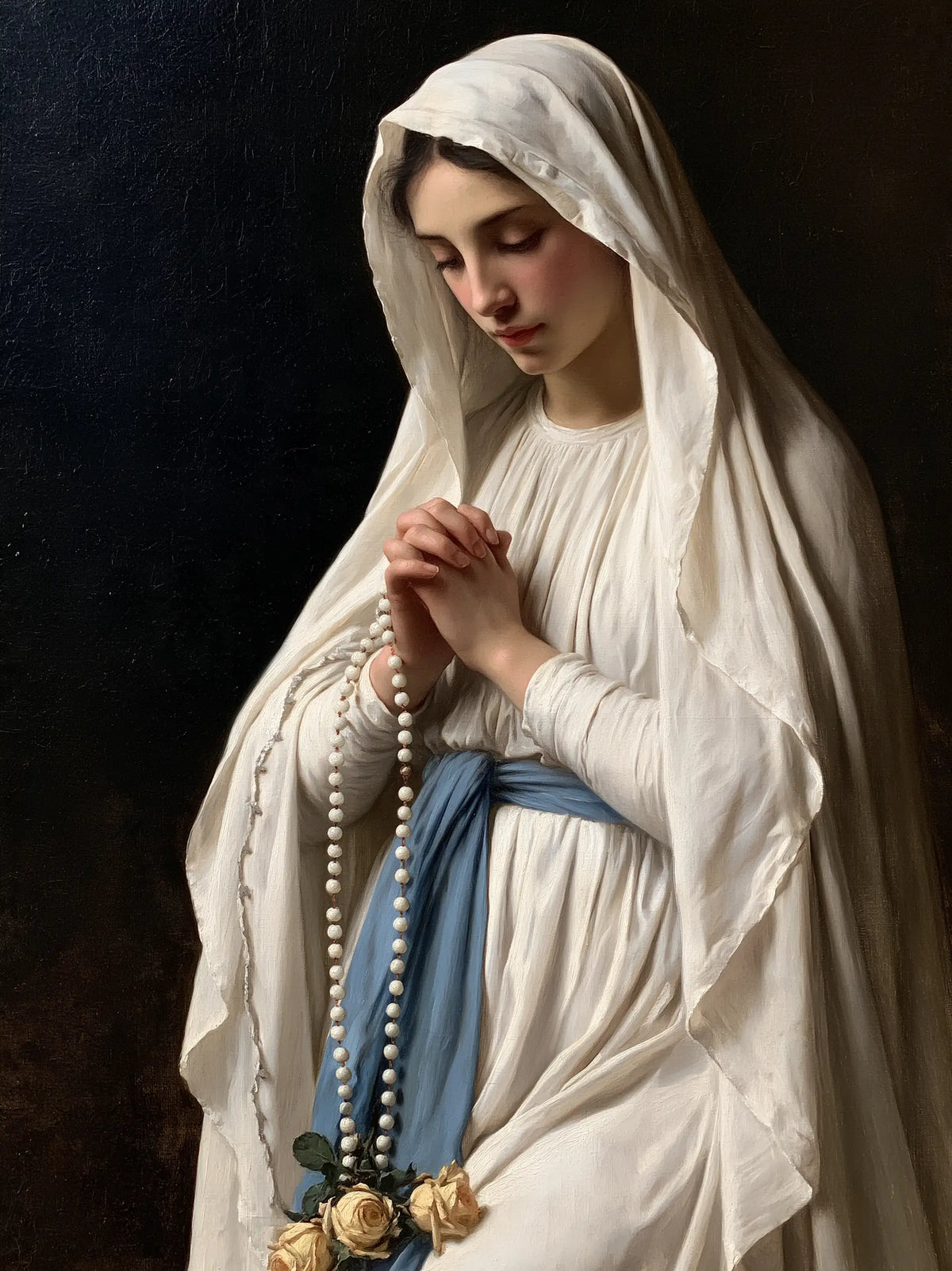 Our Lady of Lourdes – Veil and Beads in Shadow
