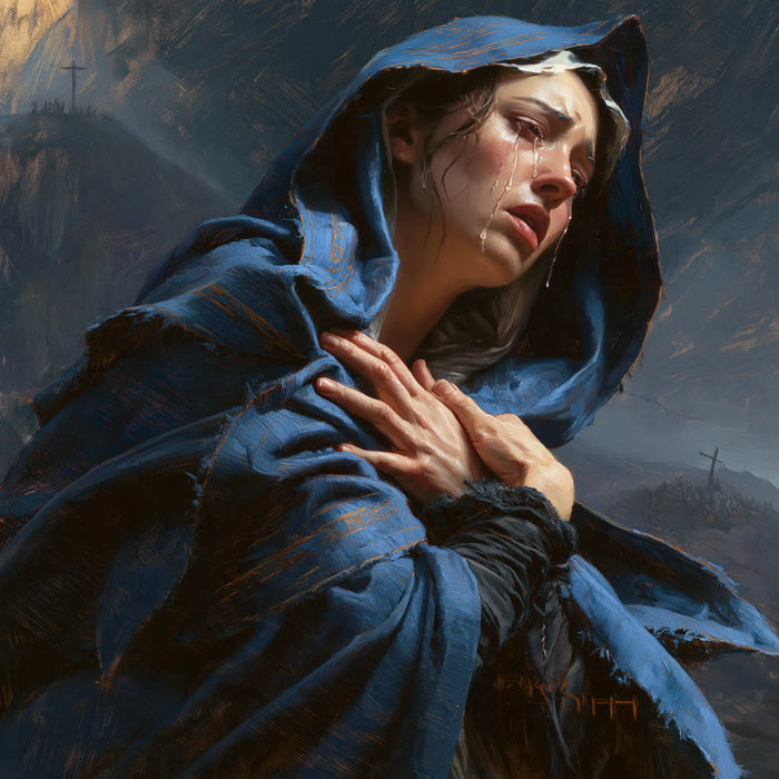 Notre-Dame des Douleurs — La Douleur portée par les plis bleus