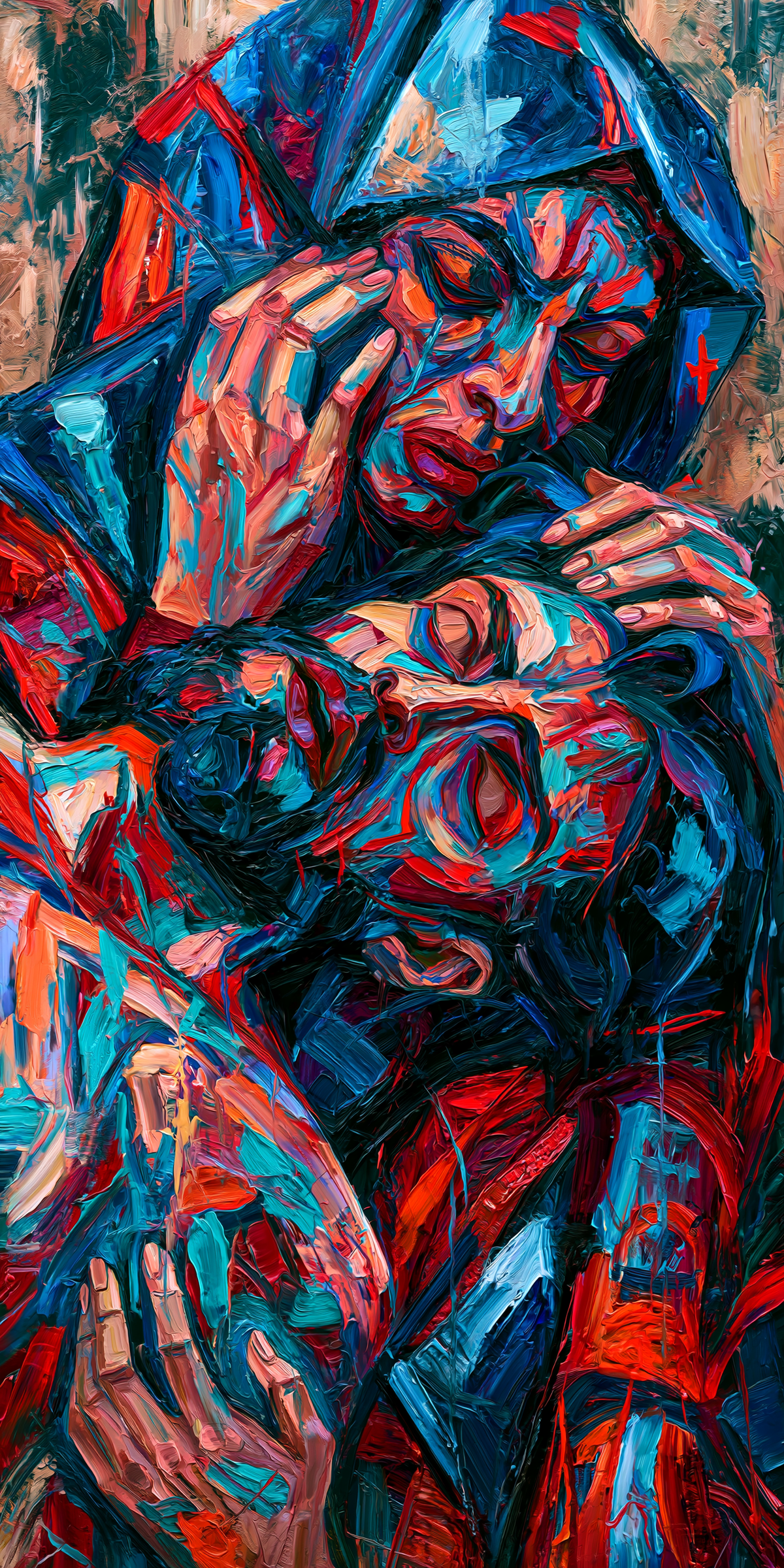 La Pietà — La Lamentation en rouge et bleu