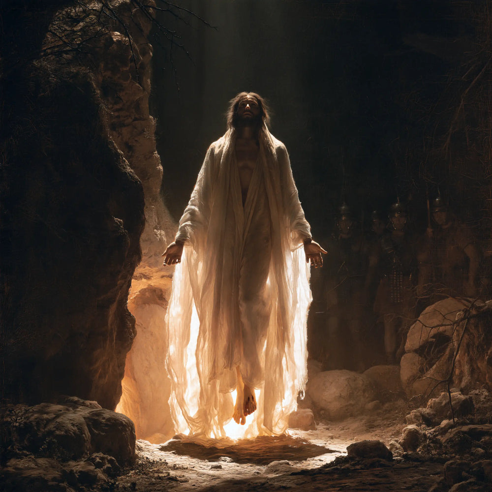 Resurrection of Jesus Christ in Explosion of Movement style, square Christian artwork no. 1