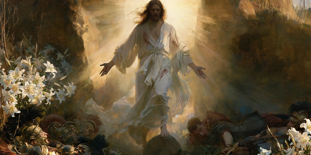 Resurrection of Jesus Christ in Expressionist style, landscape Christian artwork no. 20