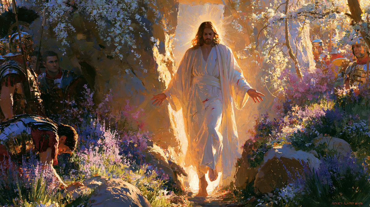 Resurrection of Jesus Christ in Impressionist style, landscape Christian artwork no. 19