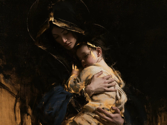 La Vierge à l’Enfant — Le Repos sous le voile bordé d’or