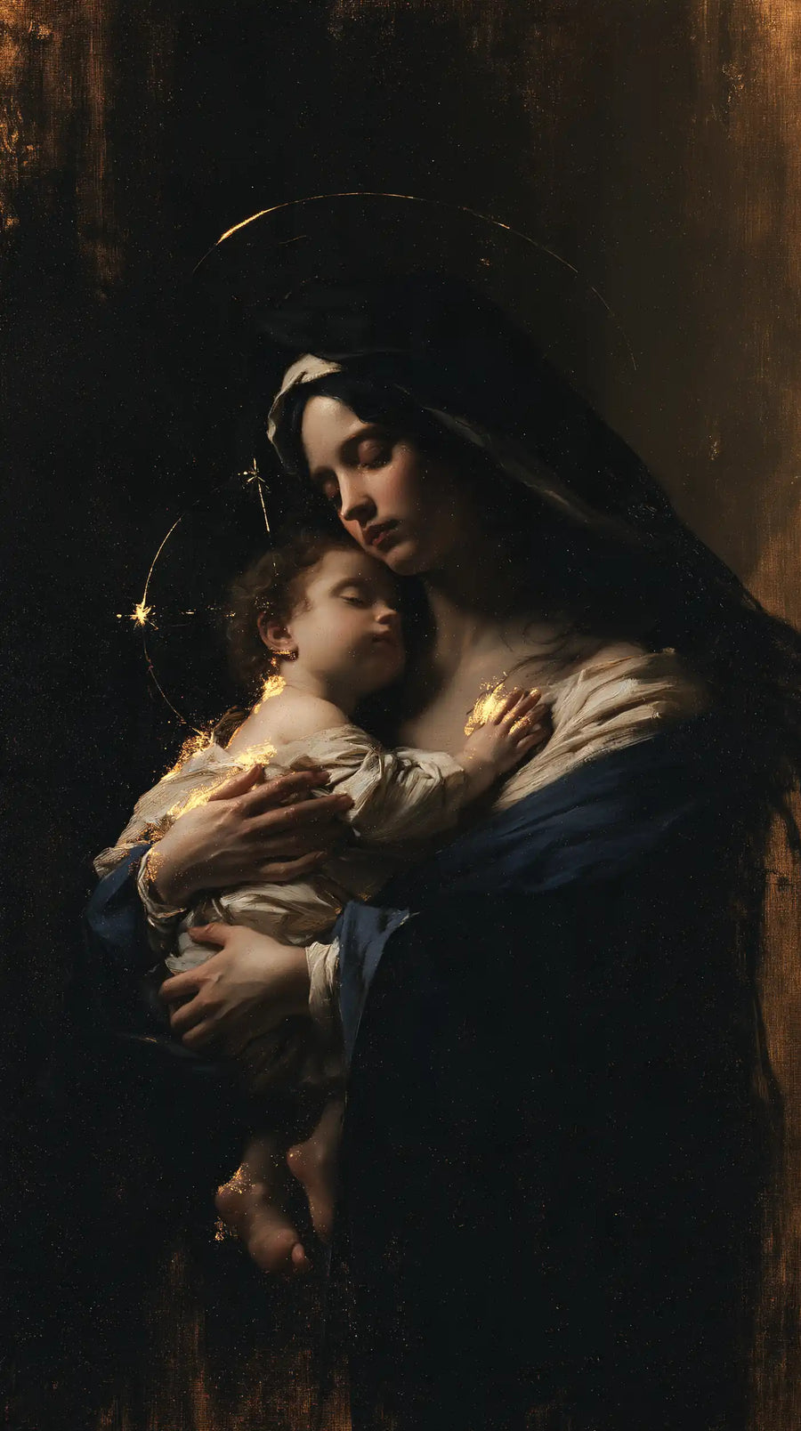 Virgin Mary and Child Jesus - Black and Gold · Portrait n° 7